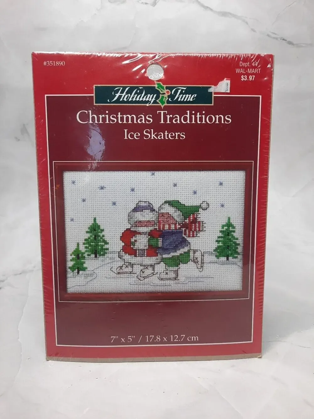 Leisure Arts Christmas Traditions Counted Cross Stitch Kit Ice Skaters 7x5
